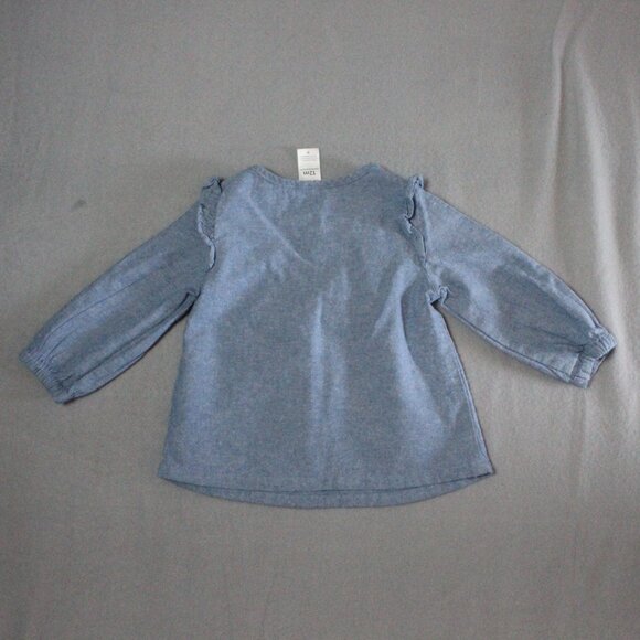 Carter’s Chambray Ruffle Long Sleeve Top Baby Girl 12M Excellent - Picture 3 of 3